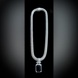 Elegant Silver Necklace with Black Pendant 16” chain, 1” hang on the pendant